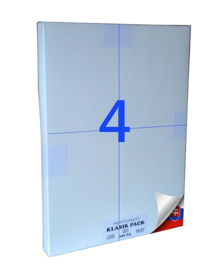 Samolepiace etikety A4 (4ks na hárku) 100 listov